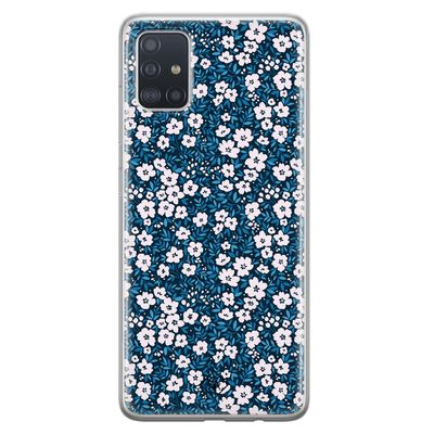 Samsung Galaxy A51 siliconen hoesje - Bloemen blauw