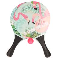 Zwarte beachball set met flamingoprint buitenspeelgoed - thumbnail