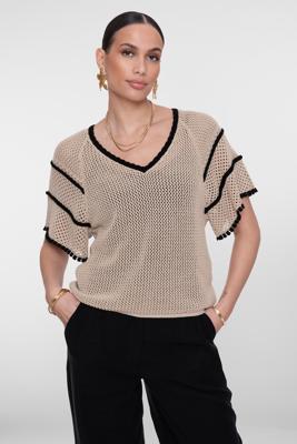 Geisha Pullover Raglan V-neck 64050-23 Trui Korte Mouw 721 Light Sand/black