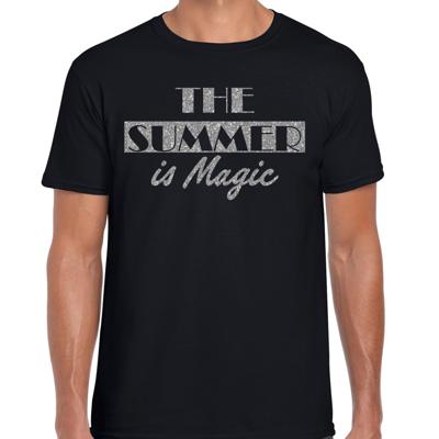 Toppers verkleed T-shirt heren - The summer is Magic - zwart - glitter zilver - Tropische feestkledi