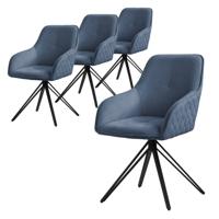 ML-Design eetkamerstoelen draaibaar set van 4, textiel geweven stof, blauw, woonkamerstoel met armleuning/rugleuning, - thumbnail