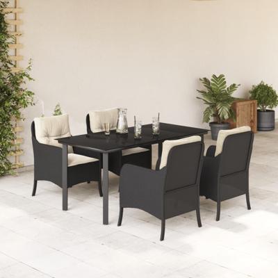 5-delige Tuinset met kussens poly rattan zwart