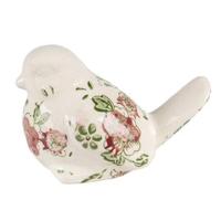 Clayre & Eef Beeld Vogel 10x6x7 cm Roze Beige Keramiek Bloemen