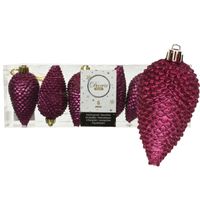 Decoris dennenappels kersthangers aubergine roze 8 cm kunststof - thumbnail