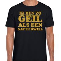 Verkleed T-shirt heren - geil als een dweil -? zwart - glitter goud - fout/goud/stout - thumbnail