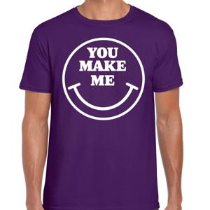 Verkleed T-shirt voor heren - you make me - Smile Emoticon - paars - carnaval - foute party - feestk