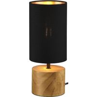 LED Tafellamp - Tafelverlichting - Trion Wooden - E14 Fitting - Rond - Mat Zwart/Goud - Hout - thumbnail