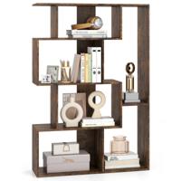 Open Geometrisch Boekenrek 6-cube Grote Boekenrek met Kantelbeveiligingen Vloerorganizer Display Rek Bruin
