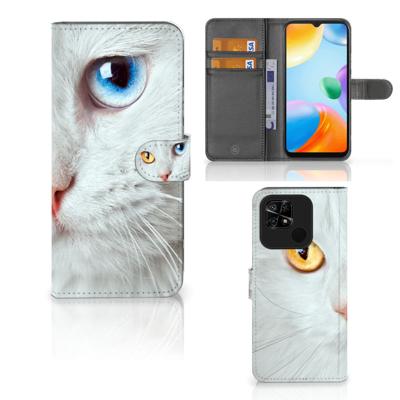 Xiaomi Redmi 10C | Telefoonhoesje | Met pasjeshouder | Witte Kat