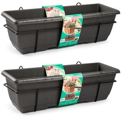 PlasticForte Balkonbak - 6x - antraciet - 60 cm - plantenbak met hanger - bloembak