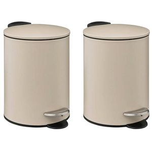 5Five kleine pedaalemmer - 2x - metaal - beige - 3L - 16 x 25 cm - Badkamer/toilet - Pedaalemmers