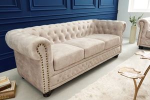 Chesterfield 3-zitsbank 200cm fluweel champagne 3-zits met knoopstiksel en veerkern - 42310