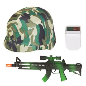 Carnaval verkleed accessoires voor kinderen - Soldatenhelm - camouflage schmink - geweer 38 cm