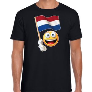 Nederland supporter / fan emoticon t-shirt zwart voor heren