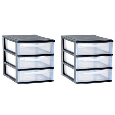 3x stuks ladenkast/bureau organizers zwart stapelbaar A4 met 3x lades L26 x B36 x H28 cm