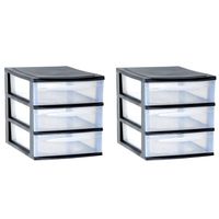 3x stuks ladenkast/bureau organizers zwart stapelbaar A4 met 3x lades L26 x B36 x H28 cm - thumbnail