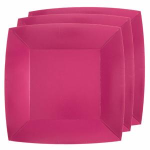 Feest gebaksbordjes - fuchsia roze - 30x - karton - 18 cm - vierkant - kartonnen feestbordjes