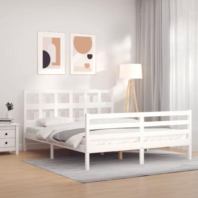 Bedframe met hoofdbord massief hout wit 160x200 cm