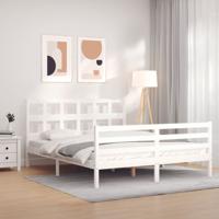 Bedframe met hoofdbord massief hout wit 160x200 cm