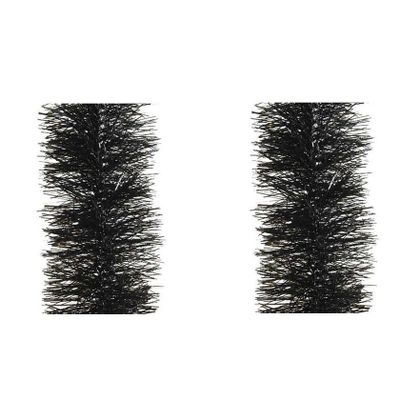 6x stuks zwarte kerstslingers 10 cm breed x 270 cm kerstboomversiering