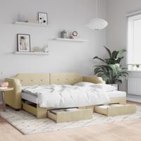 Slaapbank met onderschuifbed en lades 100x200 cm stof crème