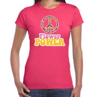 Jaren 60 Flower Power verkleed shirt roze met geel dames