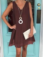 Casual V Neck Solid Sleeveless Weaving Dress