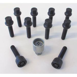 H&R Wielboutenset bolkonisch R12 M12x1.50 - Lengte 45mm - Zwart - 10 stuks (bv. Mercedes) - incl. wi HRB1254502SET