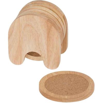 Cosy & Trendy Glazen onderzetters - 5x stuks - bruin - hout/kurk - Dia 10 cm - In houten houder