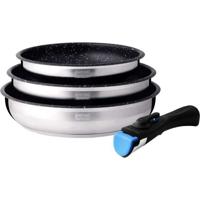 Set 3 padelle - Arthur Martin - AM2196 - 20-24-26 cm - Acciaio inox - Manico smontabile - Tutti i piani cottura, compresa l'induzione