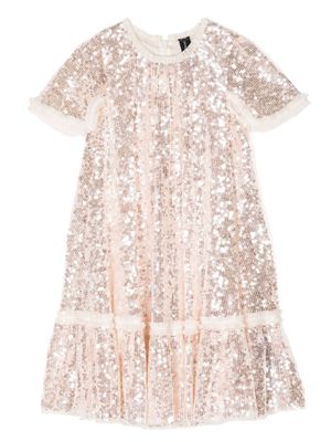 NEEDLE & THREAD KIDS robe brodée de sequins - Rose