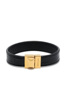 Saint Laurent bracelet en cuir à logo gravé - Noir