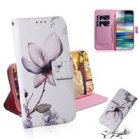 Magnolia bloem patroon gekleurde tekening horizontale Flip lederen case voor Sony Xperia 10 met houder & kaartsleuven & portemonnee