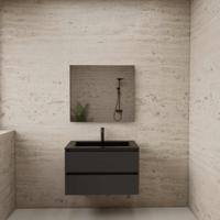 ACTIE BWS Badmeubel | Paris | Antraciet 80 cm | Mat Zwart Wastafel | 1 Kraangat