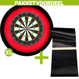 Lena Professional Dartbord +  Dartmat 60*300 incl Oche + Dartbordverlichting Deluxe XL Rood - Zwart