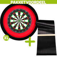 Lena Professional Dartbord +  Dartmat 60*300 incl Oche + Dartbordverlichting Deluxe XL Rood - Zwart