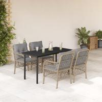 5-delige Tuinset met kussens poly rattan gemengd beige