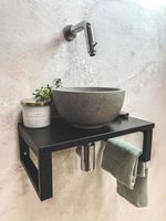 Saniclear Lovi fonteinset met grijze waskom en chromen kraan voor in het toilet - thumbnail