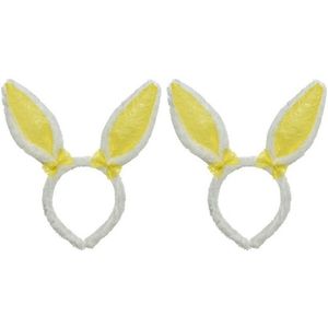 2x Wit/geel konijnen/hazen oren diadeempjes 24 cm   -