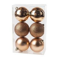 12x Kunststof kerstballen glanzend/mat koperkleurig 8 cm kerstboom versiering/decoratie - Kerstbal - thumbnail