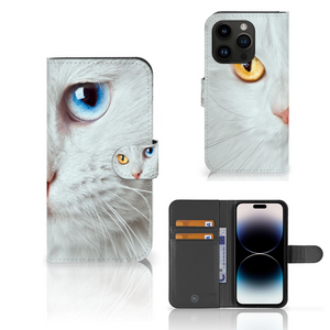 iPhone 15 Pro Telefoonhoesje met Pasjes Witte Kat