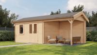 Lugarde Select Blokhut met overkapping Holten 400x300cm + 300cm - Onbehandeld- Zadeldak- - Lugarde Select