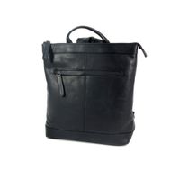 Dames rugzak schoudertas KOLKATA waxed pull up zwart - thumbnail