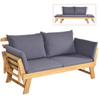 Patio Slaapbank Acacia Houten Dagbed met Verstelbare Armleuning Opvouwbare Chaise Longue met Kussens Buiten Loveseat voor Tuin