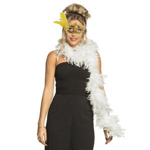 Carnaval gemaskerd bal verkleed accessoires - Venetiaans masker goud - Boa in wit - Dames