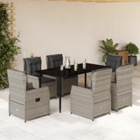 7-delige Tuinset met kussens poly rattan grijs