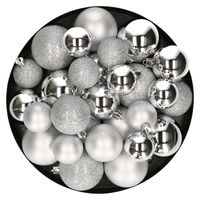 Kerstballen - 30x st - zilver - 4, 5, 6 cm - kunststof - mat-glans-glitter