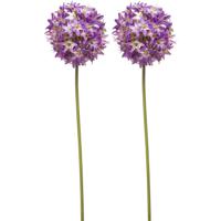 Allium/Sierui kunstbloem - 2x - losse steel - paars - 60 cm - Natuurlijke uitstraling - thumbnail