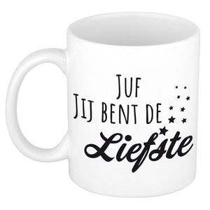 Juf jij bent de liefste cadeau mok / beker wit - verjaardag / bedankt kado juffrouw - feest mokken