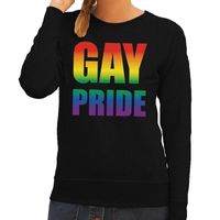 Gay pride regenboog tekst sweater zwart voor dames - thumbnail